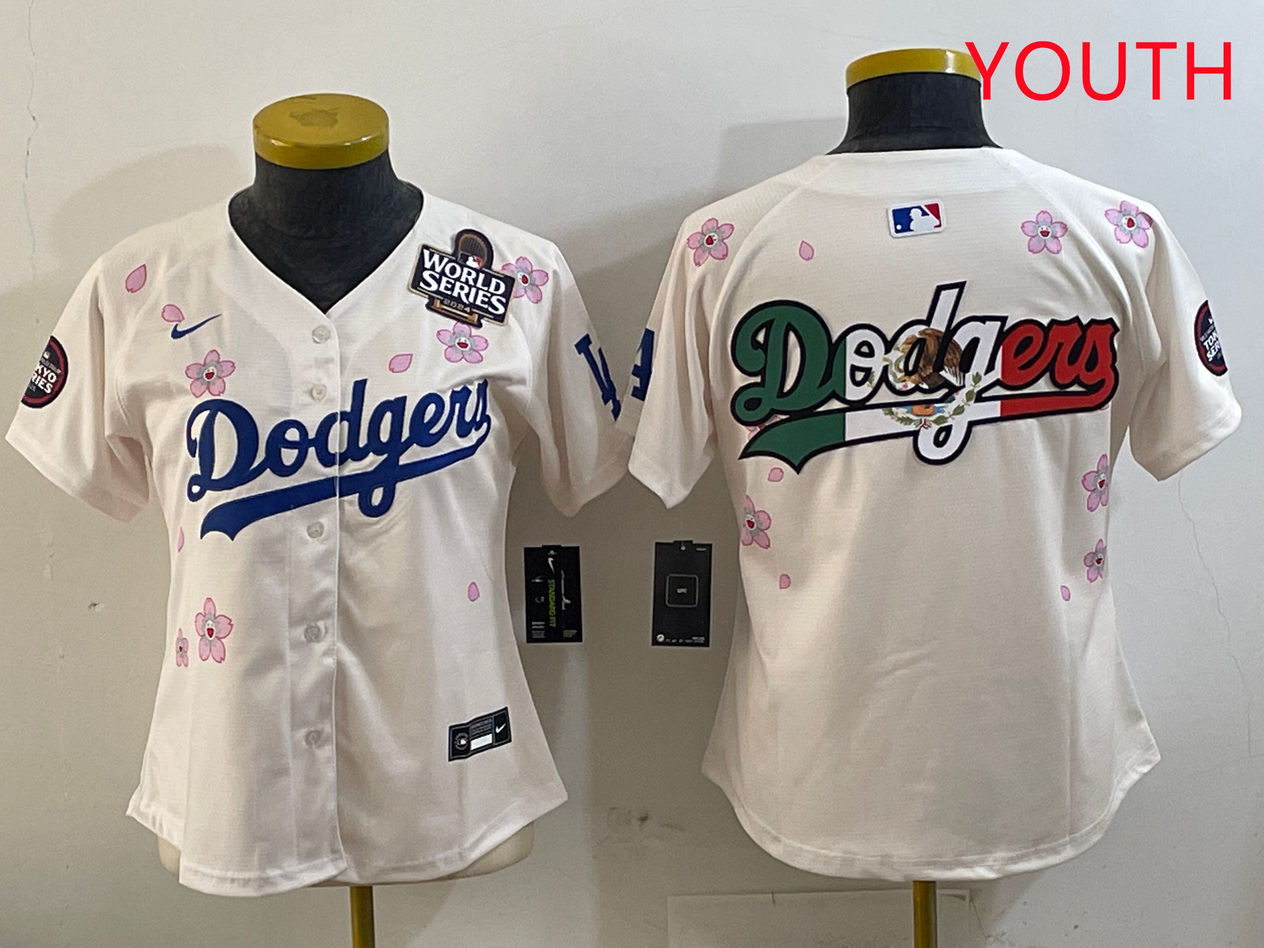 Youth Los Angeles Dodgers Blank Cream Sakura Edition 2025 Nike MLB Jersey style 9->youth mlb jersey->Youth Jersey